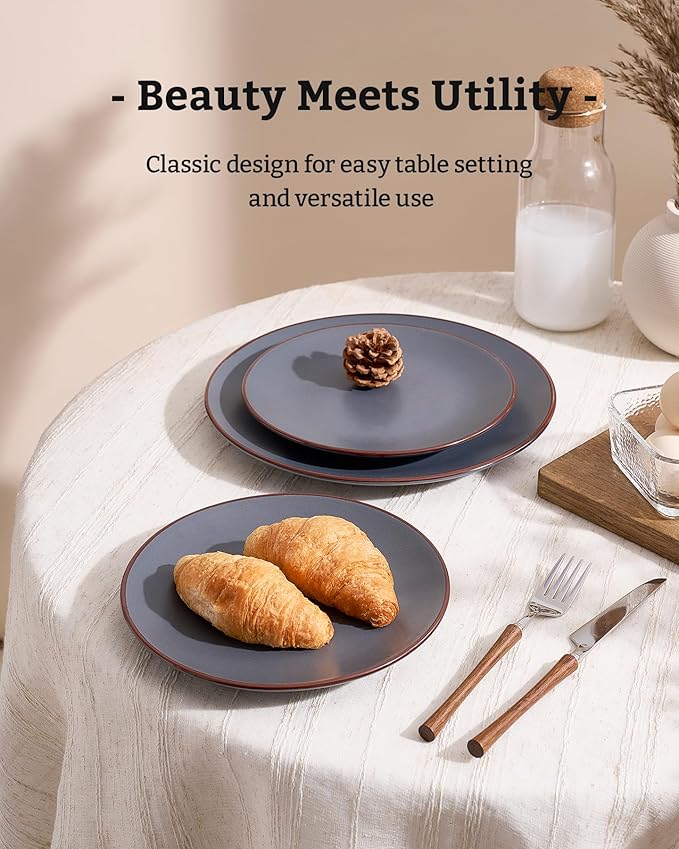 Famiware Venus Plates and Bowls Sets 18 Pieces Stoneware Speckled Dinnerware Dishes Set for 6 Matte Charcoal - Microwave &amp Dishwasher Safe Modern Minimalist for Everyday Meals &amp Formal Din