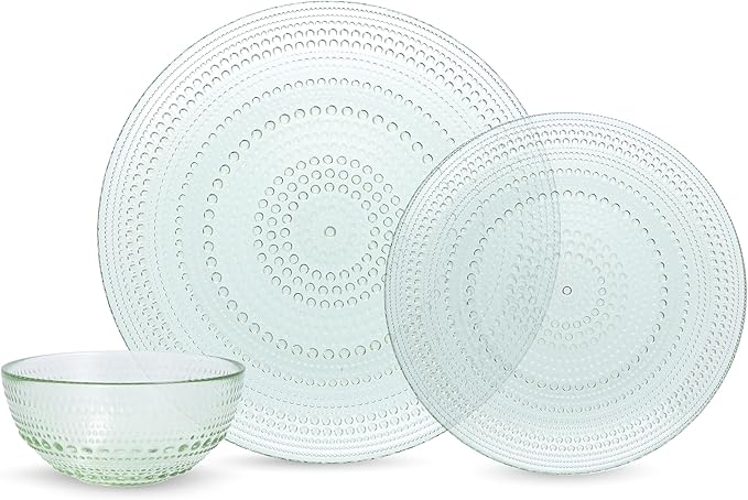 Fortessa Jupiter Hobnail Glass 12 Piece Dinnerware Set (Service for 4) Sage Green