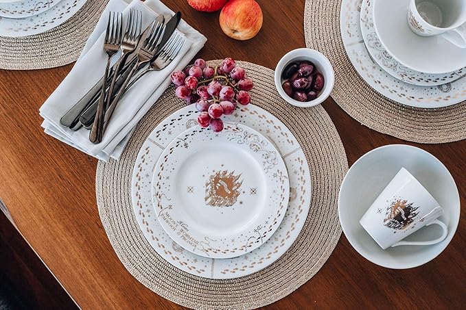 Harry Potter Marauders Map 16-Piece Ceramic Dinnerware Set | Hogwarts-Themed Dish Set | Includes Dinner Plates Salad Plates Bowls Mugs | Place Setting For 4 White