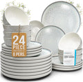 Stoneware dinnerware set 8 persons 24 pcs - Mediterranean dinnerware set dishwasher microwave and scratch resistant - bowl and plate set - dinnerware Pure Living Light Beige…