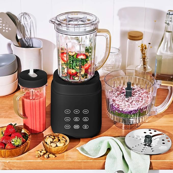3-in-1 Kitchen Appliance System with Blender Food Processor and Personal Cup (Black Sesame)