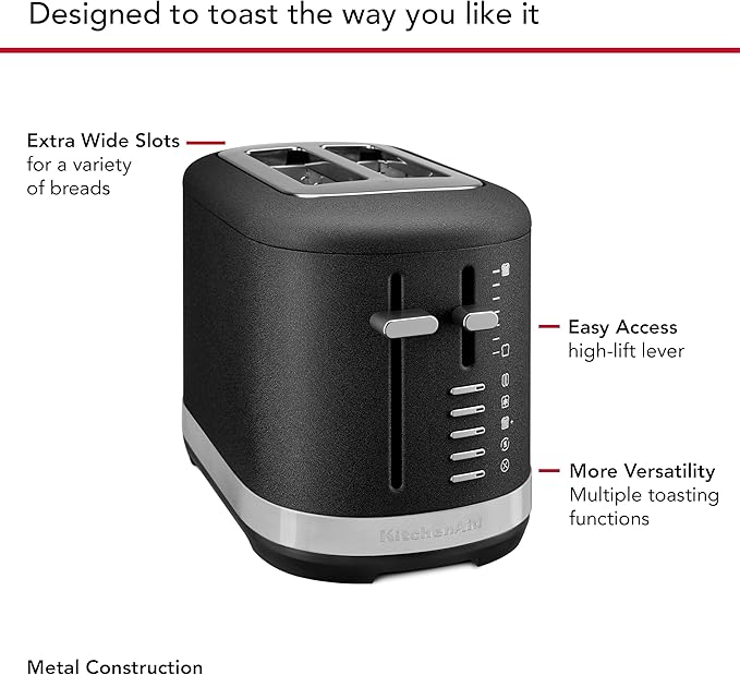 KitchenAid 2 Slice Automatic Toaster with Extra Wide Slots KMT2109BK Cast Iron Black