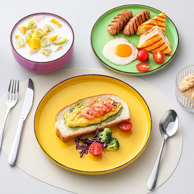 vancasso Bonita Stoneware Dinnerware Sets 12 Pieces Dishes SetPolished Round Plates and Bowls Set for 4 Dishwasher and Microwave Safe Multicolor