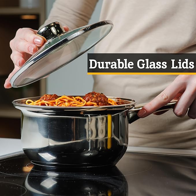 Premier Housewares 3-Piece Pan Set with Glass Lids - Stainless Steel