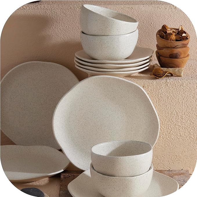 Corona Dinnerware Set 12– piece Plates and Bowls Set Ceramic Sets for 4 Microwave and Dishwasher Safe Orion Reactive Glaze