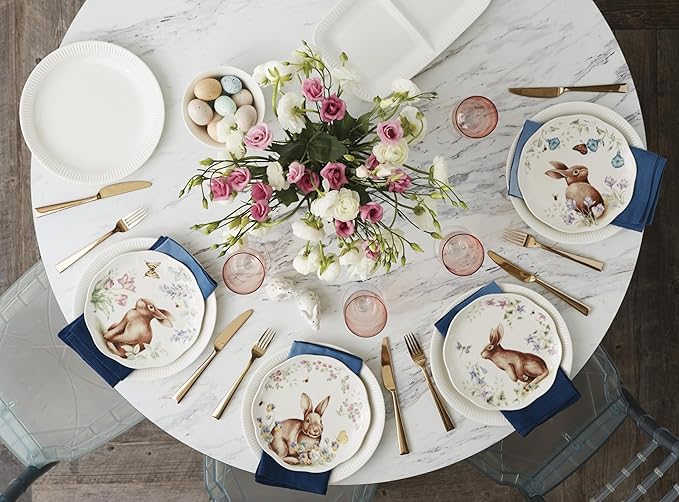 Lenox Dinnerware Set Butterfly Meadow Bunny 4-Piece Accent Plate Set Service For 4 Microwave And Dishwasher Safe Porcelain Plates Easter Plates Dish Set Home And Kitchen (Assorted 4 Pieces)
