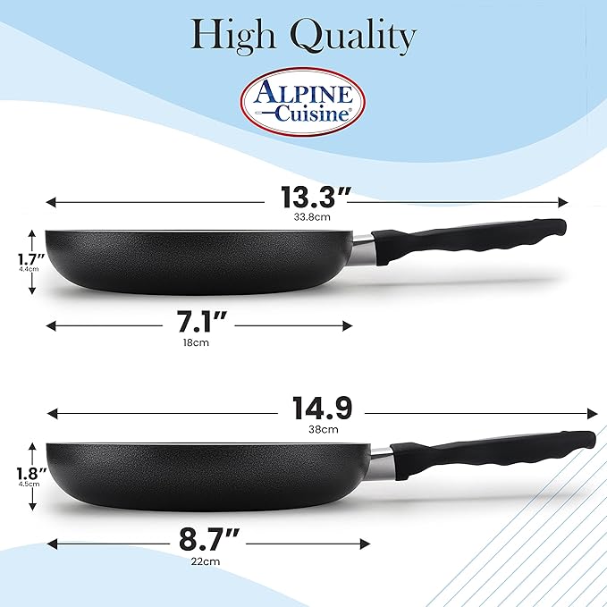Alpine Cuisine Fry Pan 2-Piece Nonstick Coating Gray Frying Pans Nonstick for Stove with Stay Cool &amp Comfortable Handle Durable Nonstick Cookware Ideal for Family