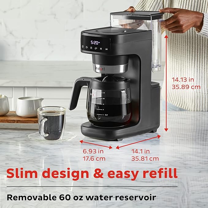 Instant Infusion Brew Plus 12 Cup Drip Coffee Maker From The Makers of Instant Pot with Adjustable Brew Strength Removable Water Reservoir and Warming Plate with 3 Temperature Settings Black