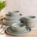 TheTerra Ceramic Dinnerware Sets for 4 12 Pieces Porcelain Lightweight Plates and Bowls Sets Scratch Resistant Dish Set Oven &amp Microwave &amp Dishwasher Safe Desert Sage