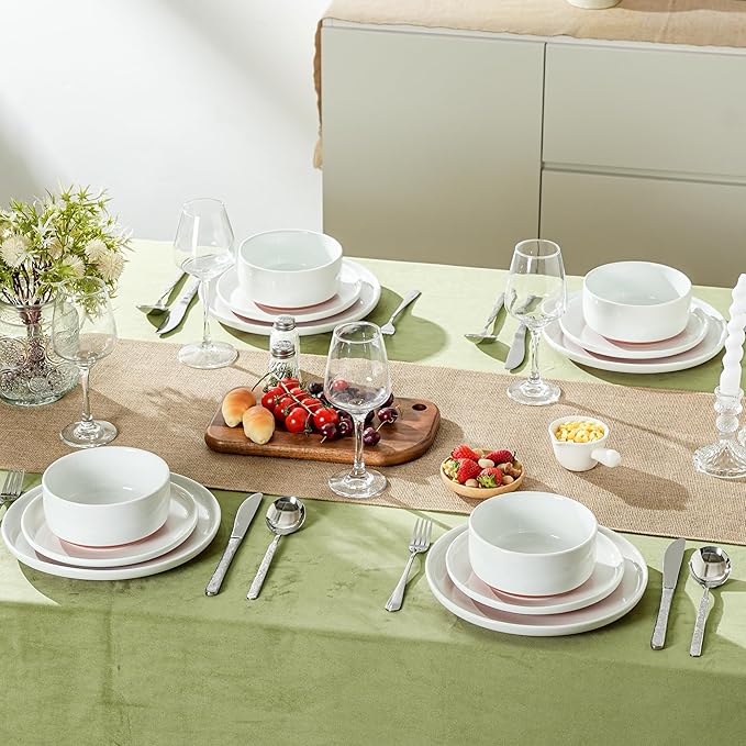 Plates and Bowls Sets 6 Piece Ceramic Dinnerware Set for Family and GatheringsDishes Set for 2Dishwasher &amp Microwave Safe Handcrafted Dishware SetsElegant White