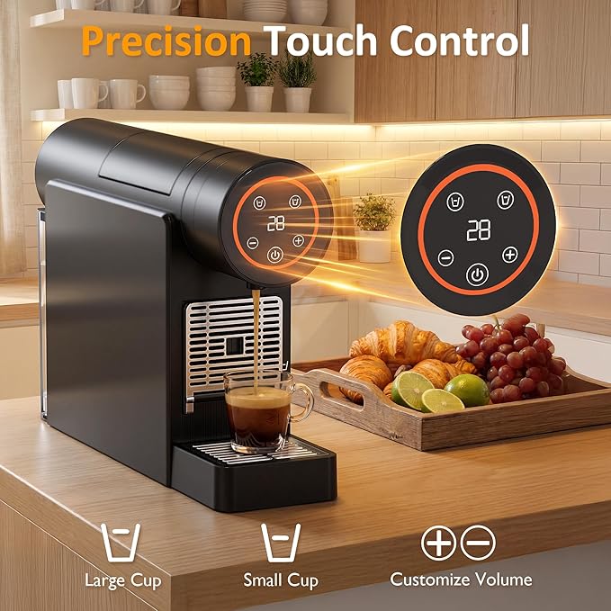 SUNVIVI Single Serve Capsule Coffee Maker Compact Espresso Machine with 22oz Water Tank Quick Brew 1200W Small Coffee Maker for Hot &amp Iced Coffee Easy Clean Home &amp Office Use Black