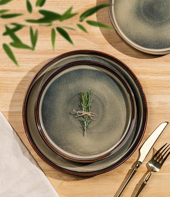 TheTerra Ceramic Dinnerware Sets for 8 24 Pieces Porcelain Lightweight Speckled Plates and Bowls Sets Scratch Resistant Dish Set Oven &amp Microwave &amp Dishwasher Safe Coca Mocha