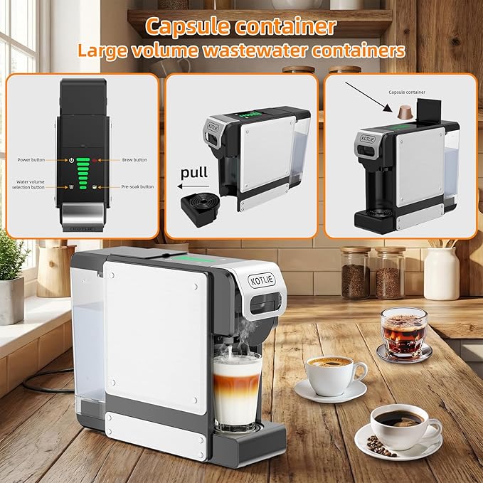 KOTLIE Single Service Coffee Maker for K*cup/Dol*e Gu*to/Ne*presso Original and Ground Coffe34 oz7 Water LevelsCompact Coffee MakerST-550 (Black)