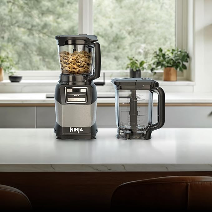 Ninja Blender Compact Kitchen System 1200W 3 Functions for Smoothies Dough &amp Frozen Drinks with Auto-IQ 72-oz.* Blender Pitcher 40-oz. Processor Bowl &amp 18-oz. Single-Serve Cup Grey AMZ