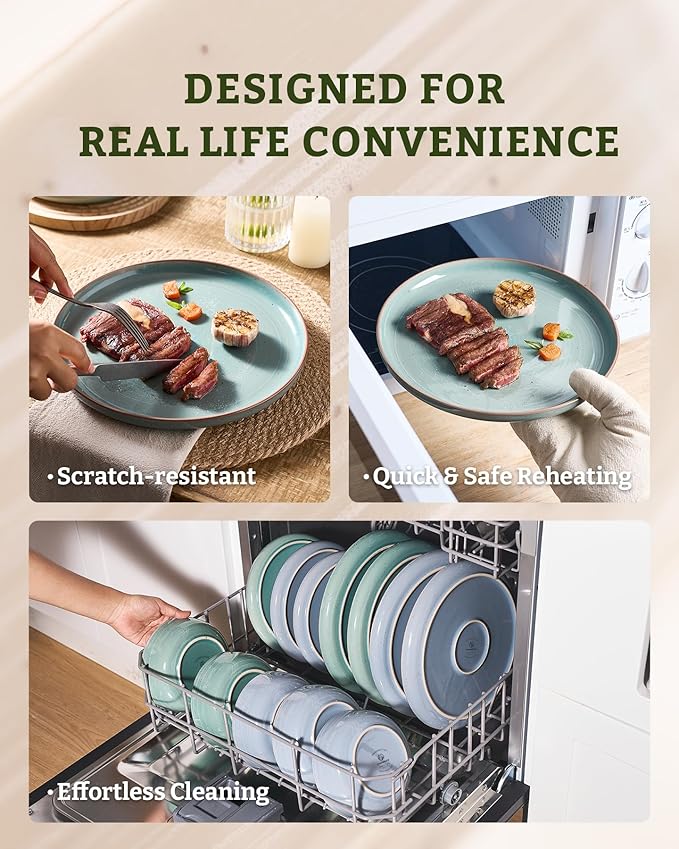 Famiware Meteor Plates and Bowls Sets for 4 12 Pieces Dinnerware Sets Microwave and Dishwasher Safe Dishes Set Peacock Green