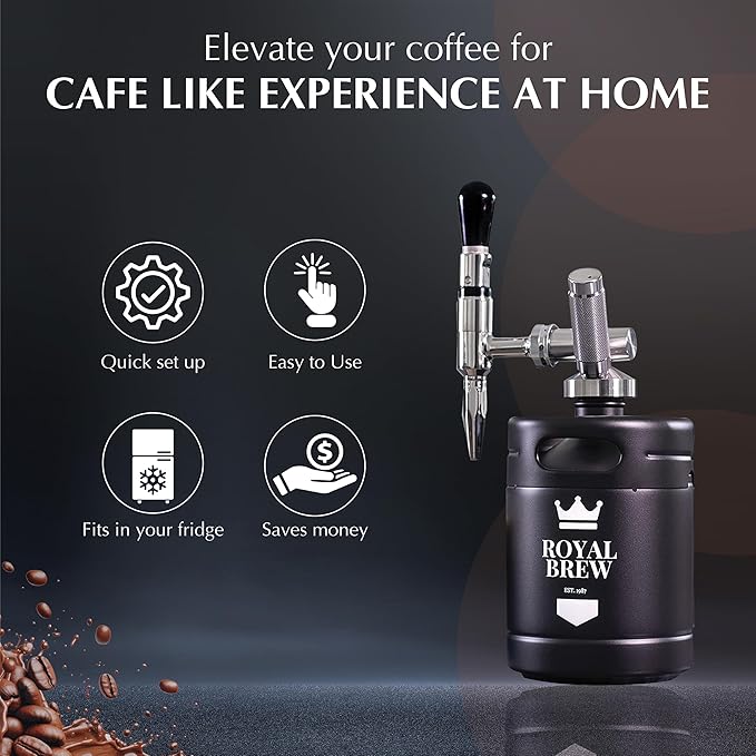 The Original Royal Brew Nitro Cold Brew Coffee Maker - Gift for Coffee Lovers - 64 oz Home Keg Nitrogen Gas System Coffee Dispenser Kit