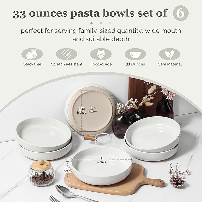 HaWare Dinnerware Sets 24-Piece Stoneware Plates and Bowls Set for 6 Ceramic Dish Set for Home Restaurant Chip and Scratch Resistant Microwave and Dishwasher Safe Speckled Milky White