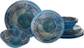 Misc 12-Piece Dinnerware Set Blue Textured Casual Modern Contemporary Round 12 Piece Dishwasher Safe