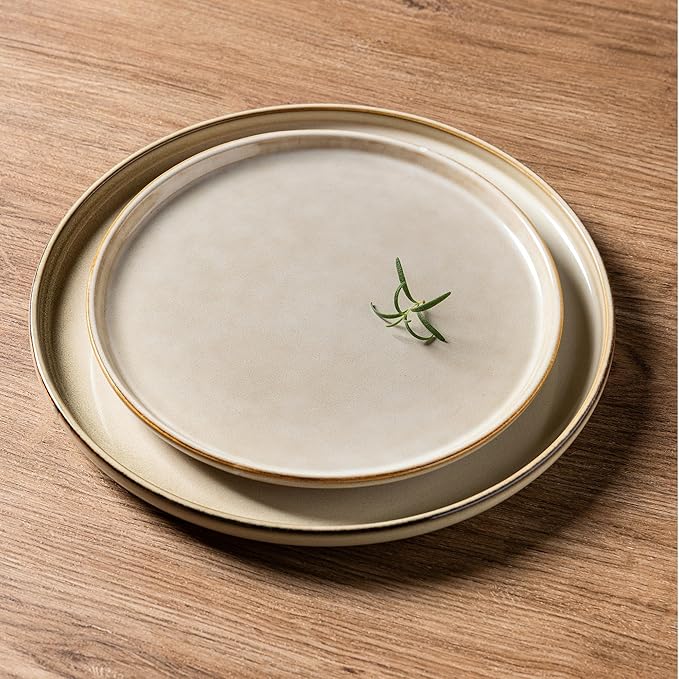 AmorArc Stoneware Dinnerware SetsRound Reactive Glaze Plates and Bowls SetHighly Scratch Resistant | Dishwasher &amp Microwave Safe Dishes SetService for 4 (12pc)