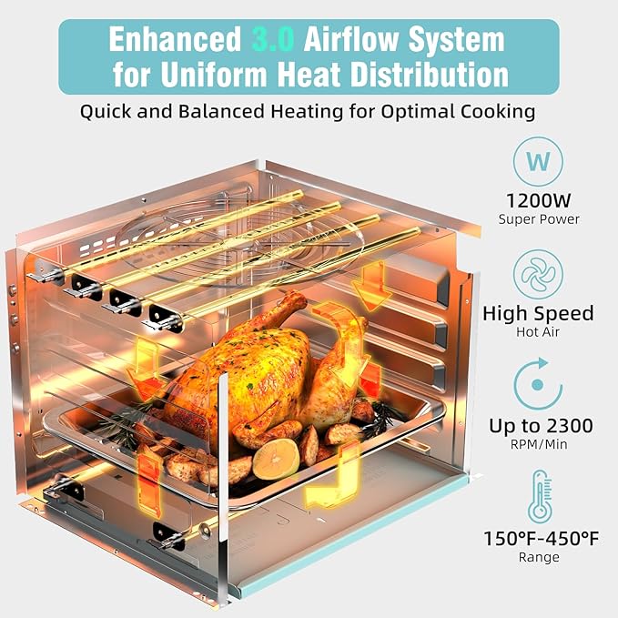 Novaspark Air Fryer Toaster Oven Combo Retro Convection Oven Countertop16QT Small Toaster Oven 4-slices or 9 PizzaBakeToastBroil Air Fry Rapid Heating Mini Conventional Oven Non-Stick Blue
