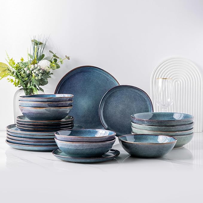 AmorArc Ceramic Dinnerware SetsHandmade Reactive Glaze Stoneware Plates and Bowls SetsHighly Scratch Resistant | Dishwasher &amp Microwave Safe Dishes SetService for 8 (24pc)
