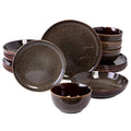 Gibson Elite Edwina 16-Piece Double Bowl Dinnerware Set Service for 4 – Dark Green Stoneware Plates and Bowls