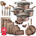 Pots and Pans Set 23-Piece Non Stick Cookware &amp Bakeware Sets with Plaid Pattern Stackable Design Dishwasher Safe Stain-resistant Oven &amp All-Stove Safe Tempered Glass Lid Golden