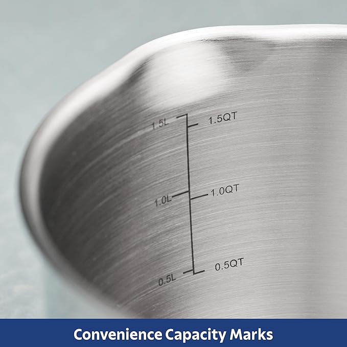 Tramontina Tempo Tri-Ply Base Stainless Steel 2-Quart Small Sauce Pan with Glass Lid Induction-Ready Saucepan Oven-Safe Dishwasher-Safe