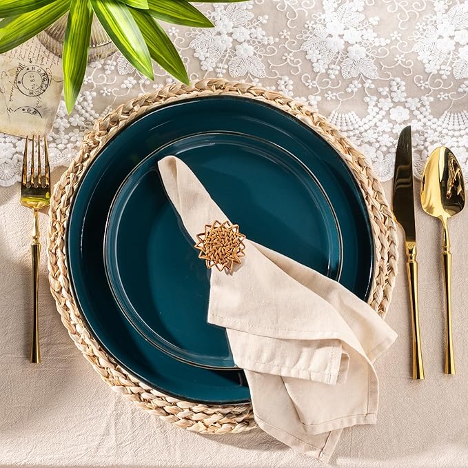 AmorArc Ceramic Dinnerware Sets for 4 12 Pieces Handpainted Plates and Bowls Set with Rustic Terracotta Underside Scratch Resistant Stoneware Dishes Set Dishwasher &amp Microwave Safe