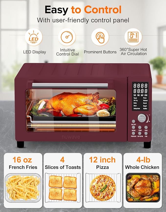 Nuwave Bravo Pro Smart Air Fryer Toaster Oven Combo 10-in-1 Functions with Quicker &amp Even Crisp Technology 1800W 50-450°F PFAS-Free 21QT Cinnamon