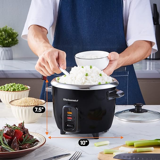 Elite Gourmet 6-Cup Rice Cooker and 1500W Double Burner with 6.5 &amp 6 Cast Iron Plates