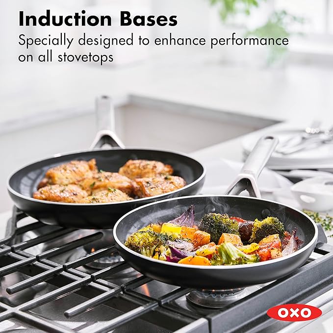 OXO Agility Series 10 Piece Cookware Pots and Pans Set Ceramic Nonstick PFAS-Free Induction SkilletsSaucepansLidsEven HeatingStainless Steel HandlesChip-Free RimsDishwasher &amp Oven SafeBl