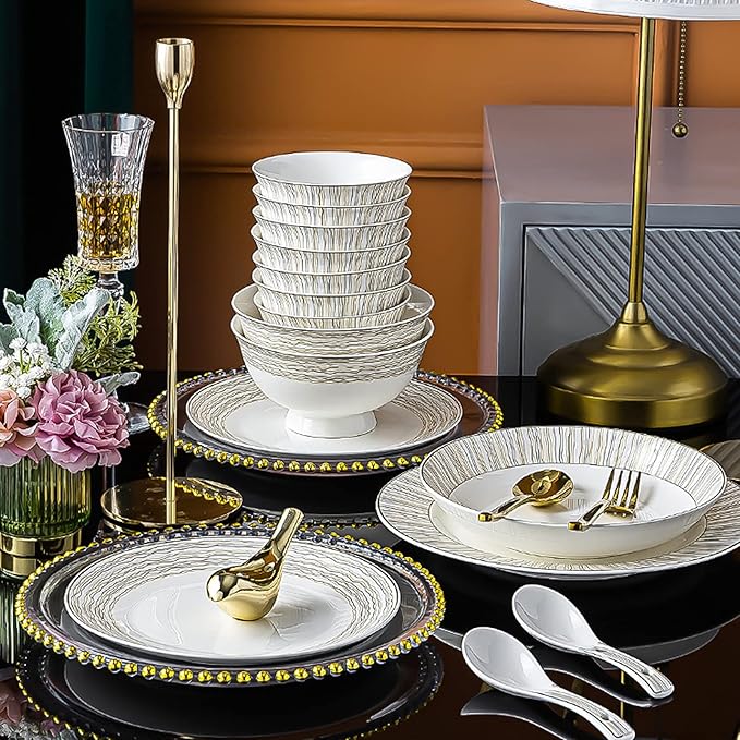 Bone China Dinner Sets Nordic Creative Phnom Penh Combination Ceramic Tableware Suit Suitable for Gifts Wedding Hotel 60 Piece