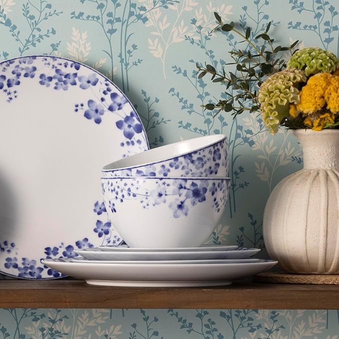 Noritake Bloomington Road Blue 30-Piece Dinnerware Set Service For 6
