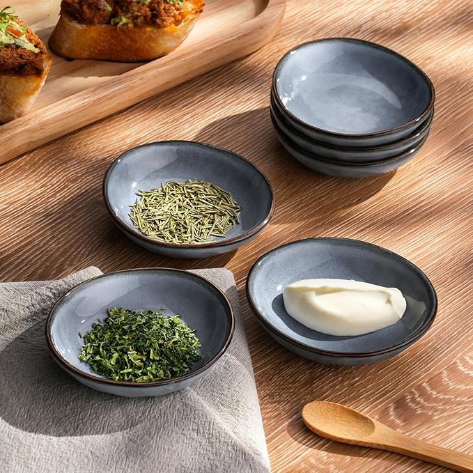 Famiware Ocean Round 12 Pieces Dinnerware Set + 6 Pieces Dipping Bowl Set Microwave and Dishwasher Safe Blue