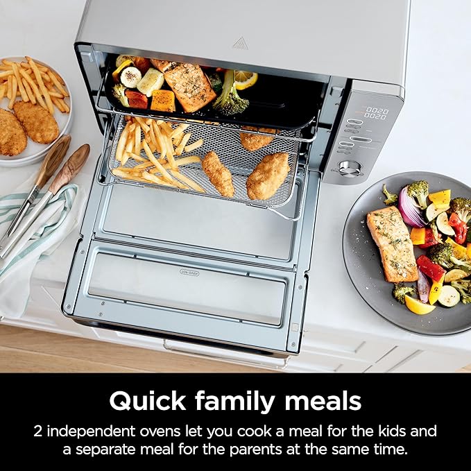 Ninja Air Fryer Toaster Oven Combo | Double Stack XL | 12-in-1 | Fits 4.5 lb Chicken &amp 6lbs of Wings | Smart Finish Cook 2 Different Meals at Same Time | Countertop Oven | Stainless Steel | DCT601