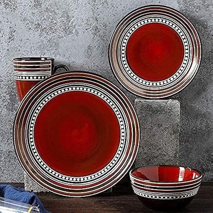 Elegant Dinnerware Set Dinner Plates Bowls Set 4-Piece Dinnerware Sets Retro Porcelain Tableware Set with Plates Bowls and Mugs Red Ceramic Dinner Set for Home Kitchen &amp Dining