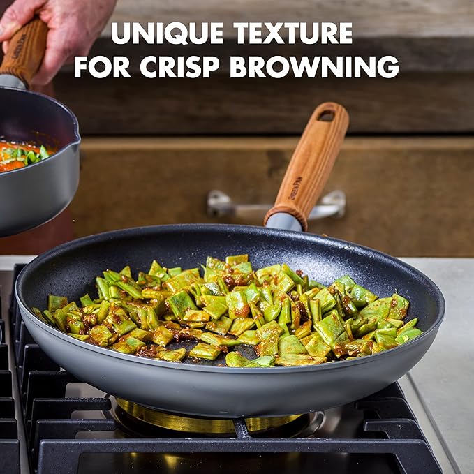 GreenPan Mayflower Pro Hard Anodized Healthy Ceramic Nonstick 10 and 12 Frying Pan Skillet Set Vintage Wood Handle PFAS-Free Induction Charcoal Gray