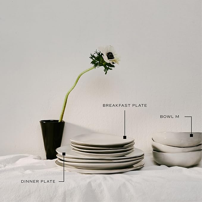 Serax 12-Piece Dinnerware Set for 4 | La Mère tableware by Marie Michielssen | 4 white Dinner Plates 4 Small Plates 4 Bowls | Stoneware Home Kitchen Essentials Sets | Dishware and Dishes
