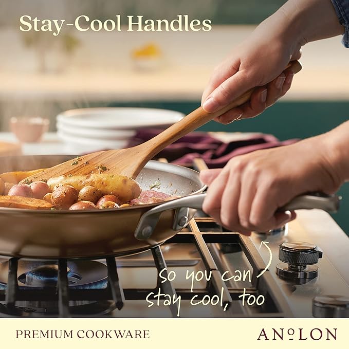 Anolon Ascend Hard Anodized Nonstick Frying Pan/Skillet - Good for All Stovetops (Gas Glass Top Electric &amp Induction) Dishwasher &amp Oven Safe with Stainless Steel Handle 12 Inch - Bronze