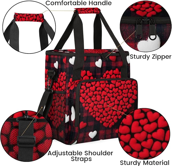 Valentine's Day Coffee Maker Travel Bag Heart Insulated Grocery Bag Travel Picnic Leakproof Cooler Bags With Shoulder Strap