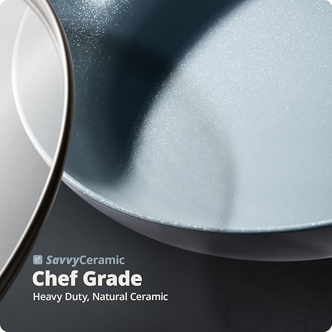 Greater Goods Savvy Ceramic Nonstick Cookware Set (Birch) 10 Piece Kit and 10 inch Cast Iron Skillet