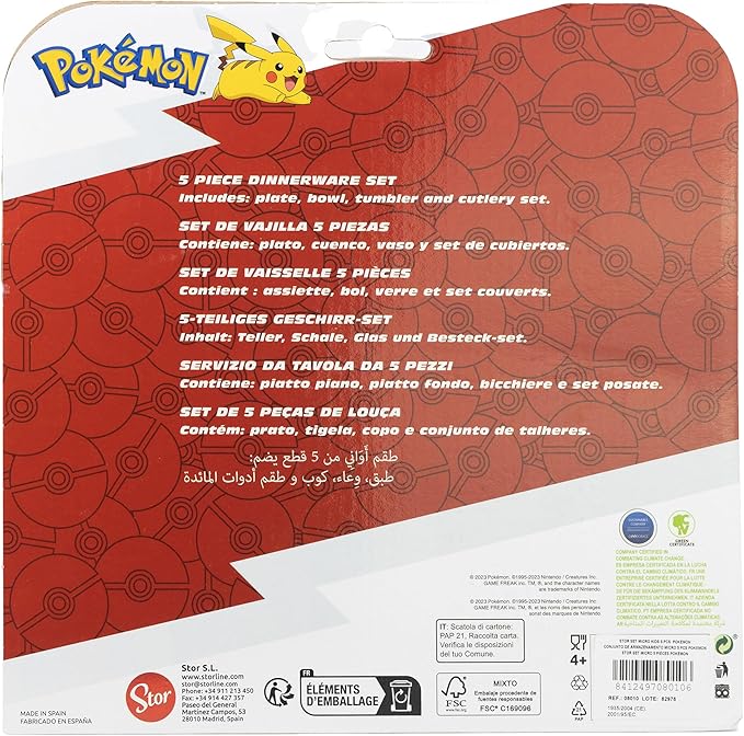 5 Pack Pokemon Distorsion Dinnerware Set With Plate Glass Bowl And Cutlery.