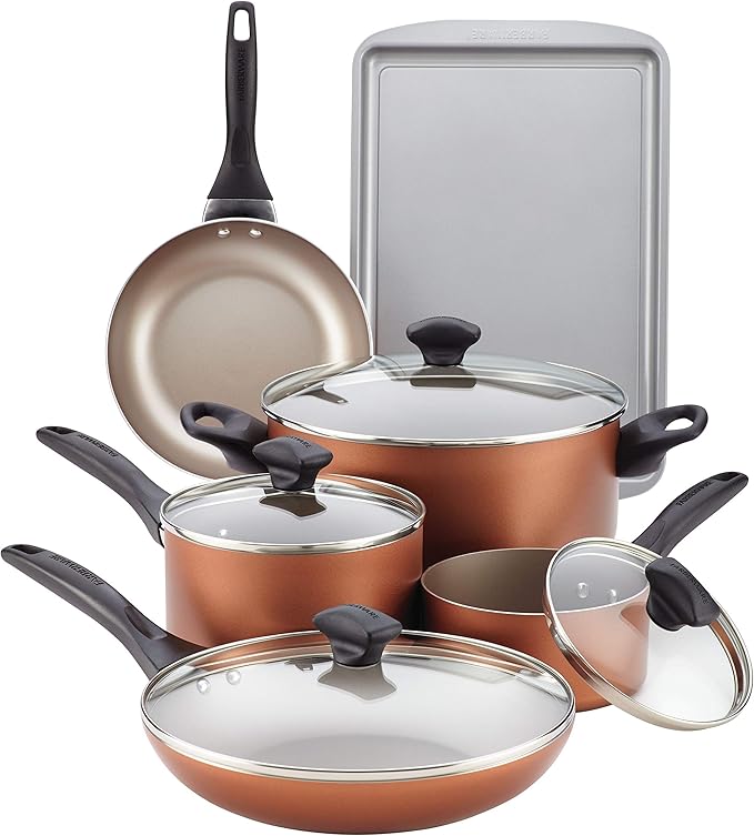 Farberware nonstick 11pce Aluminium cookware tools and bakeware set - Copper