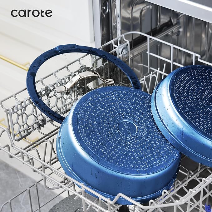 CAROTE 22pcs Pots and Pans Set Non Stick Nonstick Cookware Set Dishwasher/Oven/Fridge Safe Pots and Pans Removable Handle RV Oven Safe Cookware Induction Kitchen Set Blue