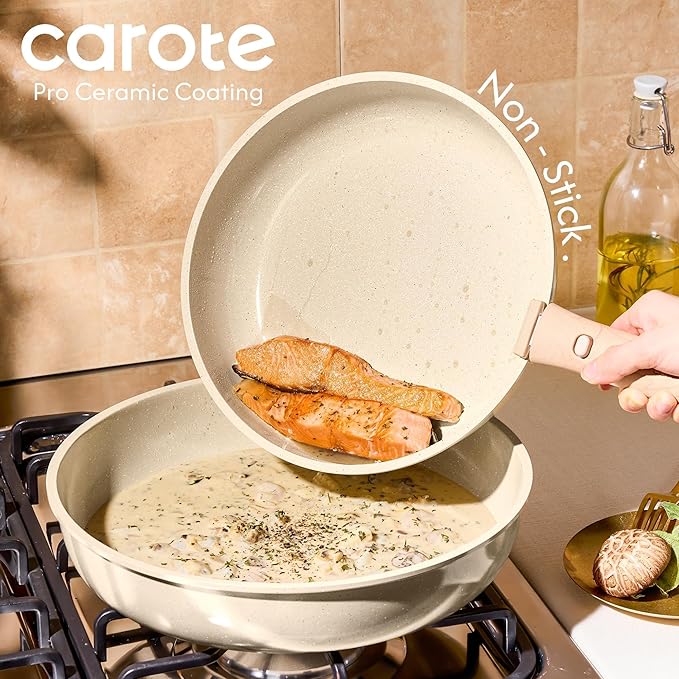 CAROTE 22PCS Pots and Pans set Non Stick Ceramic Cookware Set RV Kitchen Cooking Set Removable Handles Oven Safe Induction Coolware Non-toxic Kitchen Cooking Set PFAS and PFOA Free