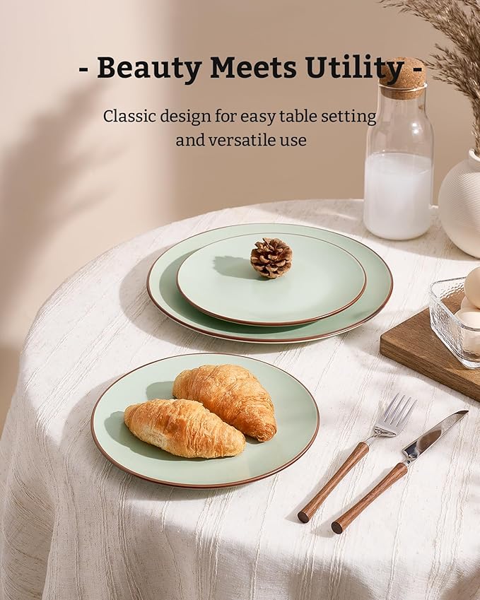 Famiware Venus Plates and Bowls Sets 24 Pieces Stoneware Speckled Dinnerware Dishes Set for 8 Light Green - Microwave &amp Dishwasher Safe Modern Minimalist for Everyday Meals &amp Formal Dining