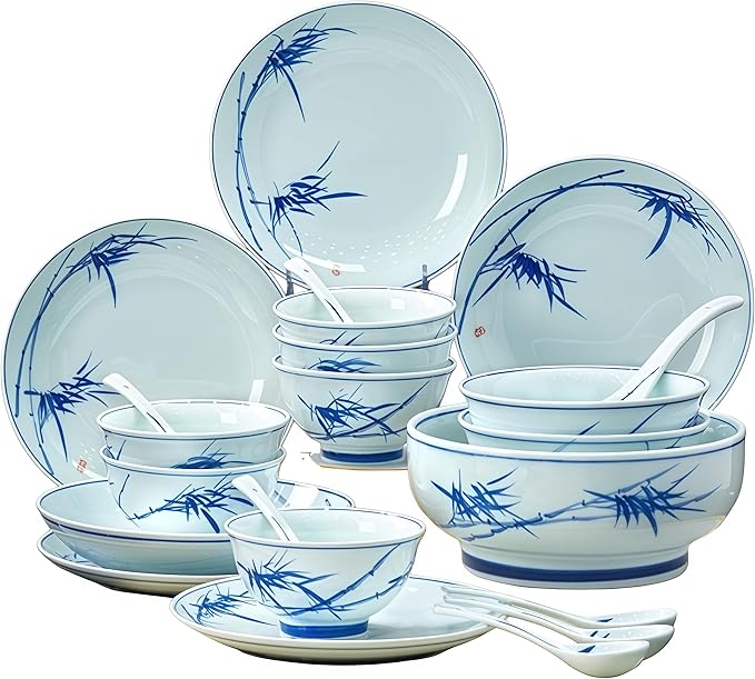 Fine Bone China Dinnerware Set Porcelain &ampCeramic Dinnerware SetsBone Stoneware &amp Ceramic Cookware Tableware Set Includes Dinner Plates|Spoons|Pasta Bowls|Soup Pot|Chopsticks (32 PCS)