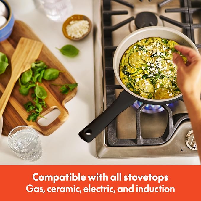 bella 7 Piece Cookware Set with EverGood™ Ceramic Nonstick Coating Dishwasher Safe Oven Safe All Stovetops Compatible Glass Lids with Silicone Rims Cool Touch Handles Black