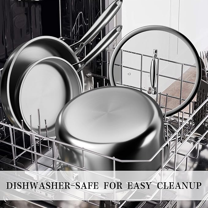 Stainless Steel Cookware Set - VONIKI Tri-ply Stainless Pots And Pans Set with Steamer Basket Non Toxic Induction Cookware Kitchen Cookware Sets PFOA &amp PTFE Free Dishwasher and Oven Safe
